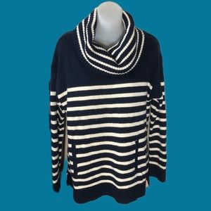 Charter Club Navy & White Stripped Knit Turtleneck Sweater